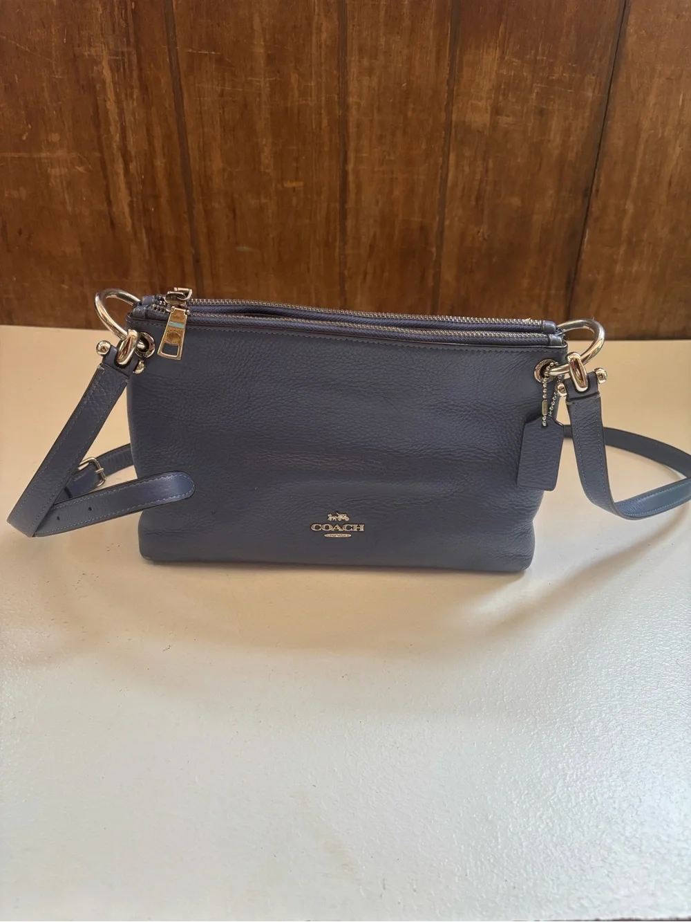 Coach Mia Crossbody bag in  pale blue pebbled leather